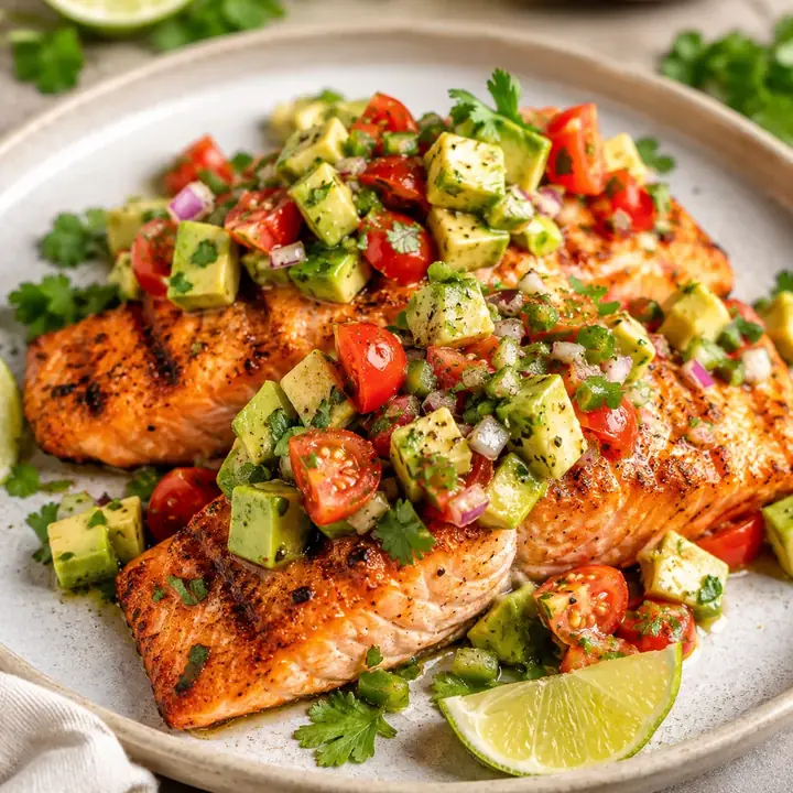Low-Carb Grilled Salmon with Avocado Salsa