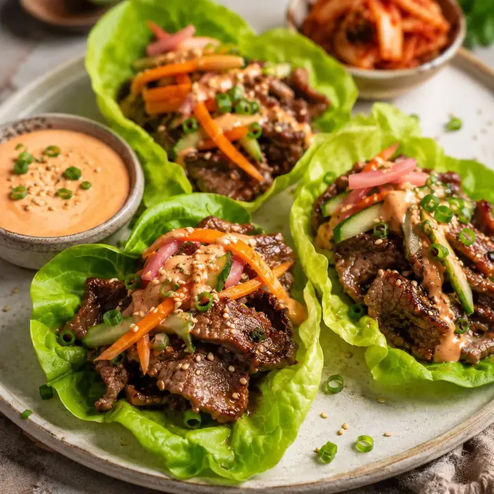 Strict Keto Korean BBQ Beef Wraps with Pickled Veggies and Low-Carb Kimchi Mayo