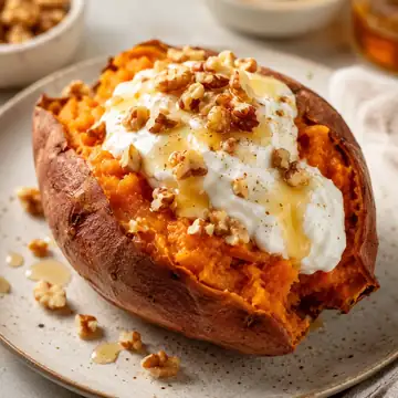 Slow Carb Baked Sweet Potato with Greek Yogurt